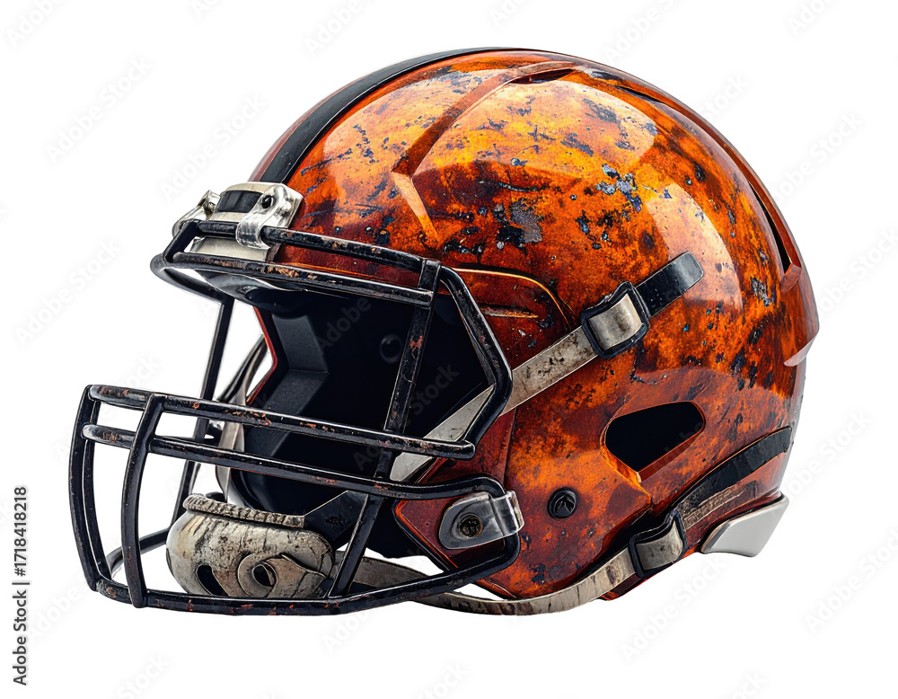 Fototapeta premium Orange-and-black football helmet, distressed design