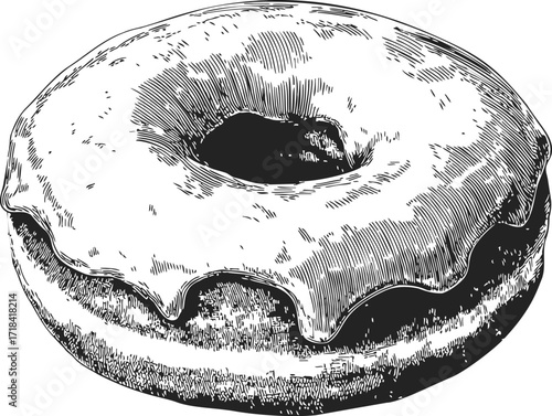 Donut sketch hand drawn with icing detailed vintage engraving style — stock vector