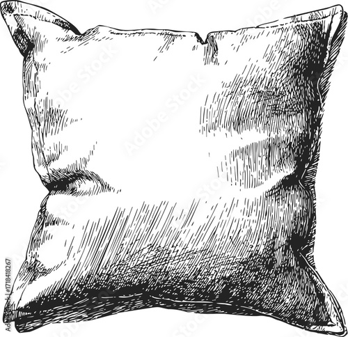 Pillow sketch hand drawn detailed fluffy cushion with textured shading — stock vector