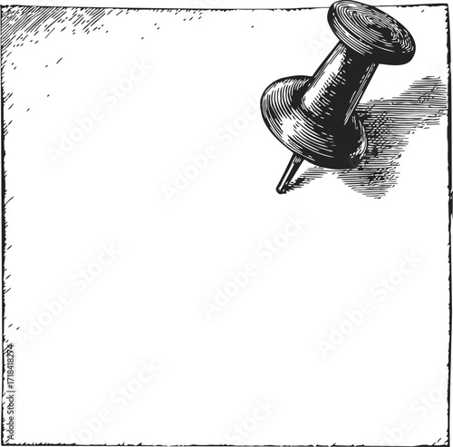 Push pin sketch hand drawn on blank paper note with shadow — stock vector