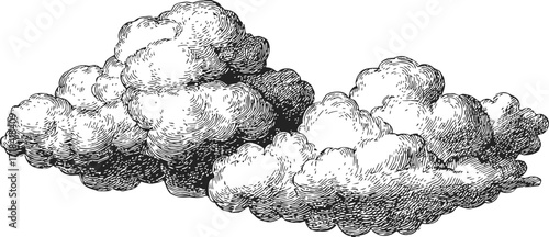 Clouds sketch hand drawn vintage style detailed cumulus group — stock vector
