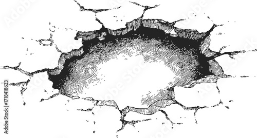 Cracked wall sketch, hand drawn vector illustration of damaged surface — stock vector
