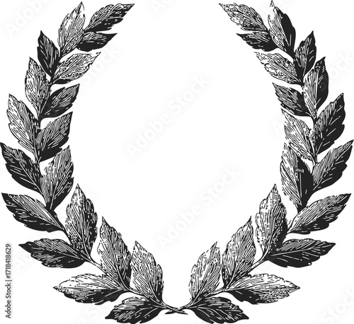 Laurel wreath sketch hand drawn classical victory symbol with detailed leaves — stock vector