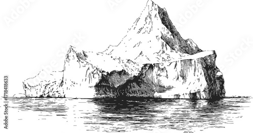 Iceberg sketch hand drawn vector, detailed arctic landscape with water reflection — stock vector