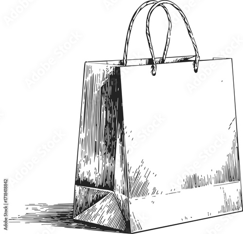 Paper bag sketch hand drawn style with twisted handles isolated on white — stock vector