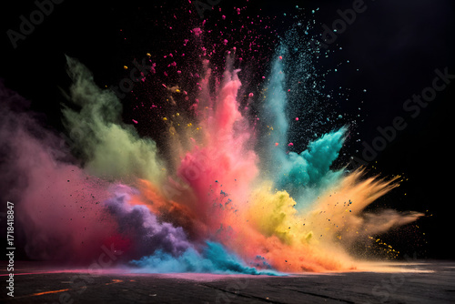 A exploding colors of dust and powder on a dark background , vector art, illustration art