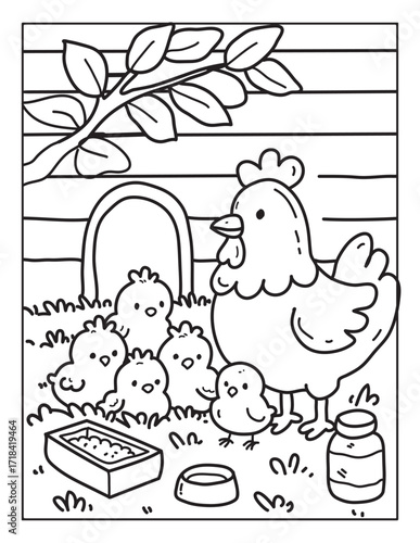 Happy Farm Animal Coloring Book, Cute Cows by the Barnyard, Playful Goats on the Farm, Little Ponies with Big Smiles, Peaceful Countryside Scenes, Fun & Easy Coloring for Kids , line art vector 