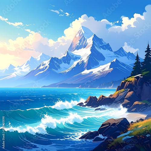 Vibrant mountain landscape by the sea