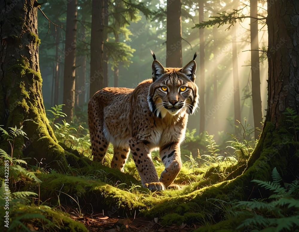 Fototapeta premium Majestic lynx in a sunlit forest