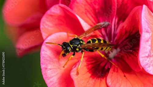 Close-up of a wasp on a vibrant pink flower