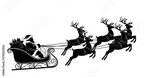 Santa's Reindeer Sleigh Ride A Festive Silhouette