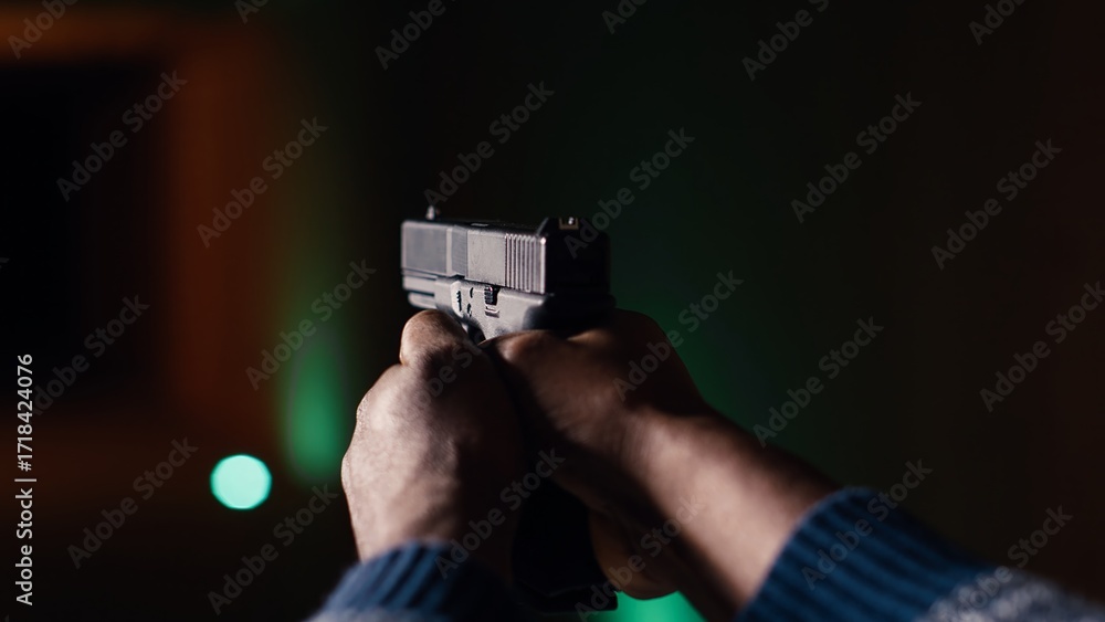 Αυτοκόλλητο Shooting gallery client using handgun to hit paper targets with ammo