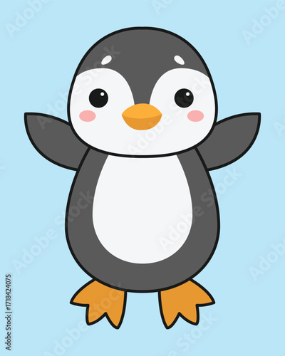 Cute cartoon penguin. Isolated background. Vector illustration