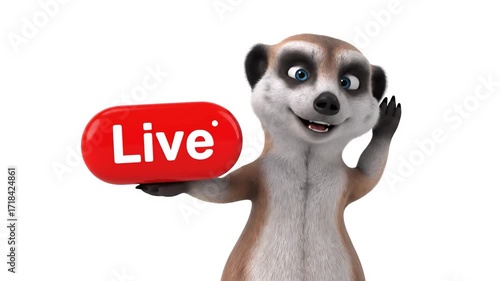 Cartoon meerkat live streaming video animated character broadcast indicator badge