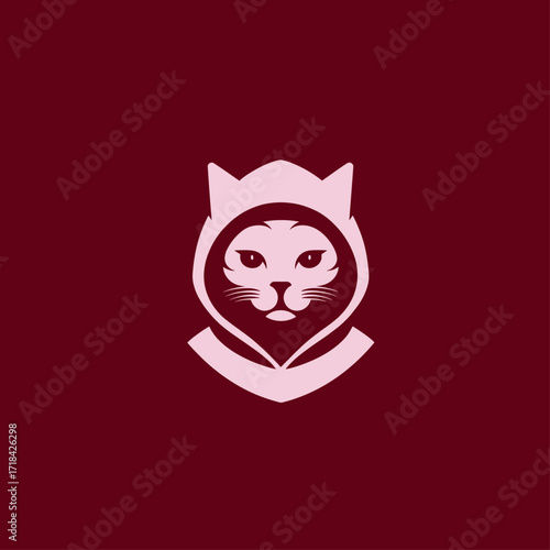 Cat with hoodie logo icon flat vector design