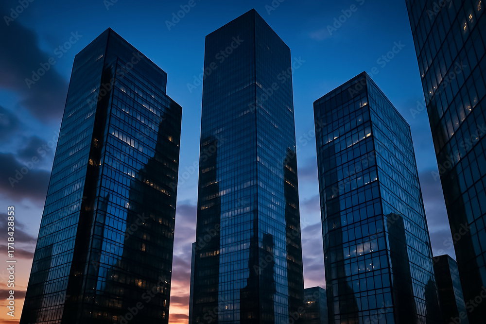 Obraz premium Skyscrapers at dusk Modern architecture against a twilight sky