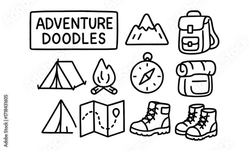 Adventure doodles: camping essentials in hand-drawn style