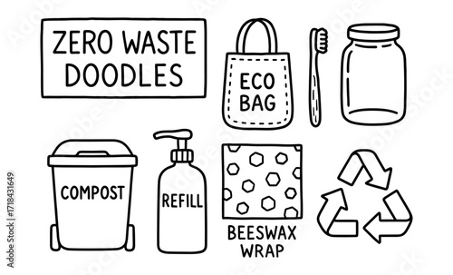 Eco-friendly doodles: zero waste lifestyle icons for sustainable living