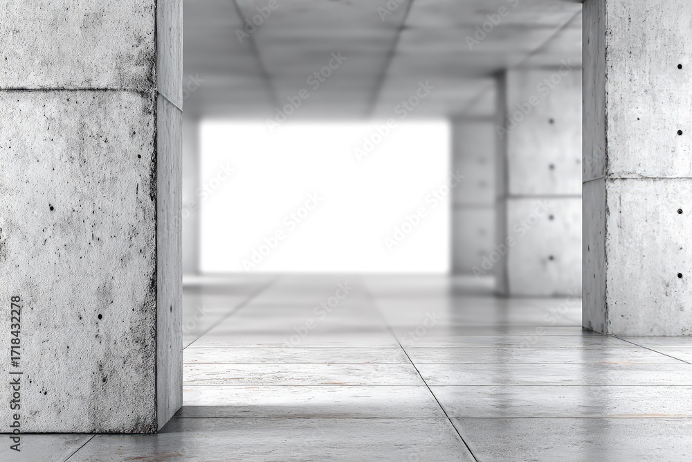 Obraz premium Modern Gray Concrete Architectural Corridor