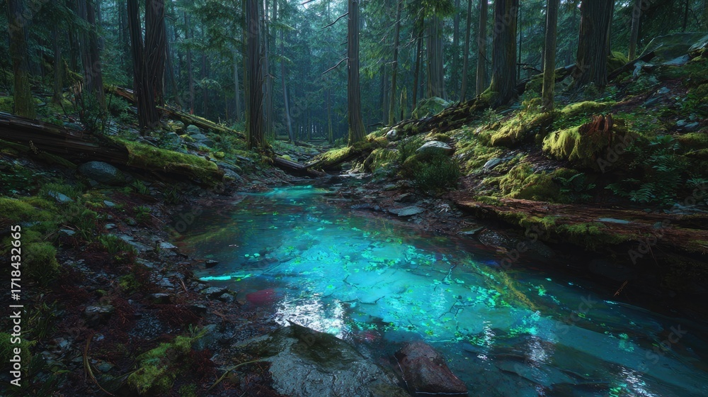 Fototapeta premium Glowing Stream In Enchanting Forest