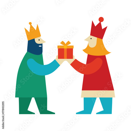 two kings exchanging gifts instead of waging war on white background