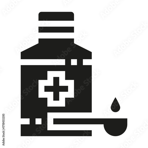 icono de jarabe. Medicamento, tratamiento de salud y cuidado médico. Frasco de medicina líquida. Ilustración vectorial