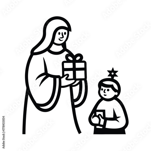 mary holding baby jesus as the magi present gifts