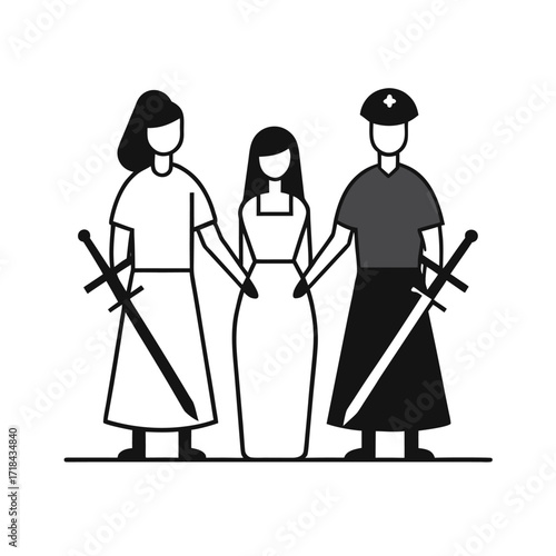 biblical couple holding hands in peace while soldiers watch