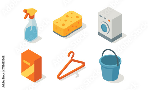 Household cleaning essentials in isometric style