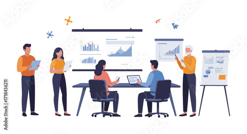 business presentation showing market data team discussion in a modern office illustrating strategic planning and corporate communication great for marketing