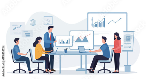business presentation professionals analyzing data charts in a modern office promoting teamwork data-driven decisions and business growth strategies.