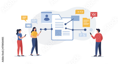 Data management with people using smartphones for collaboration on a cloud platform ensuring efficient workflow and secure data transfer suitable for tech startups
