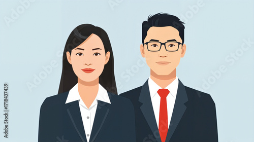 Vector art of asian business people standing together in suits