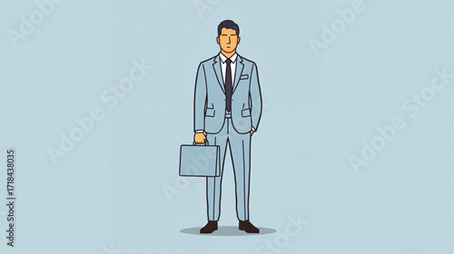 Vector art of man in a suit holding a briefcase, standing isolated
