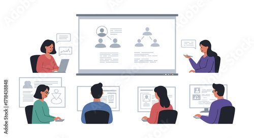 Business meeting with team discussing strategy showing an organizational chart and company reports for presentations about collaboration  corporate development.