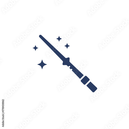 Magic wand with sparkling stars in navy blue design  