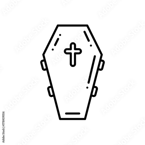 Line art coffin with cross design for Halloween decoration  