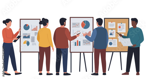 diverse business team presenting market analysis insights at a whiteboard presentation enhancing collaborative strategies and driving corporate growth