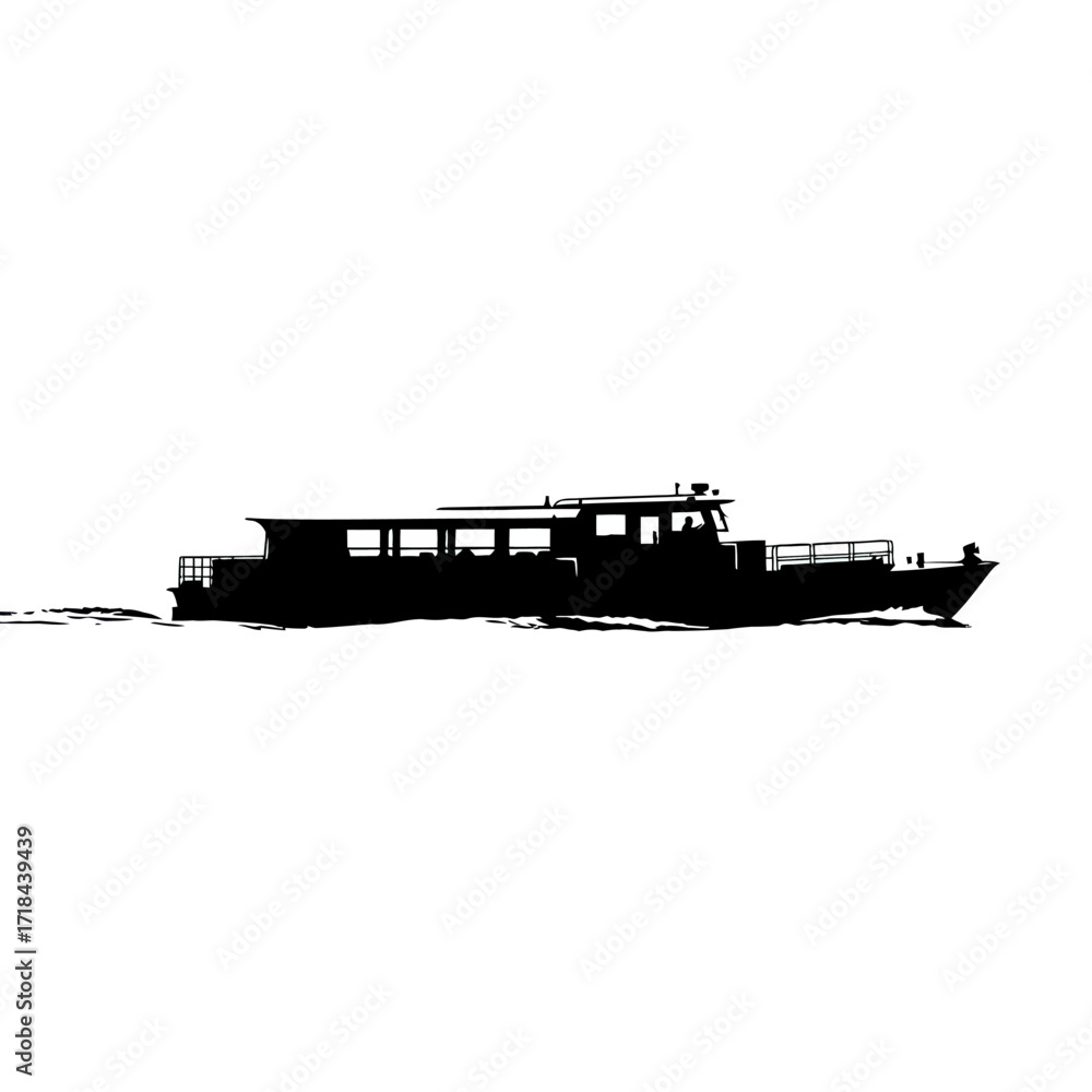 Obraz premium Silhouette Vector Illustration of Passenger Boat in Minimalist Black and White Style