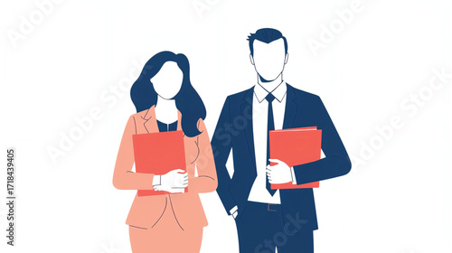Vector art of business man and woman holding files