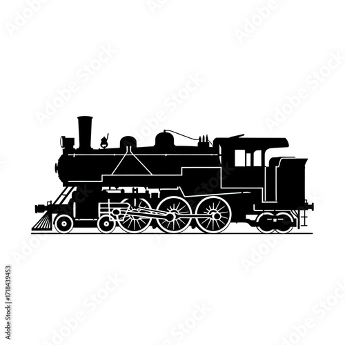 Vintage Steam Train Vector Illustration in Black Silhouette Style