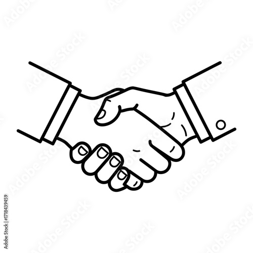 Minimalist Handshake Vector Illustration with Black Line Art for Business Agreement Design