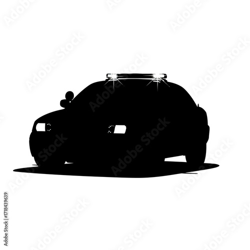 Silhouette Police Car Vector Illustration in Black and White Minimalist Style