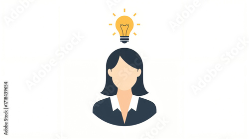 Vector art of woman with a light bulb above her head