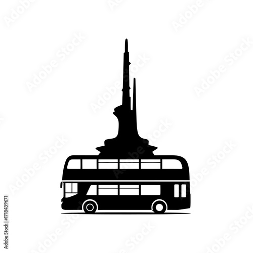 Minimalist Double Decker Bus Vector Illustration in Black Silhouette Style