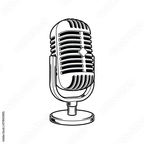 Icon Retro Microphone Vector Illustration in Black and White Minimalist Style