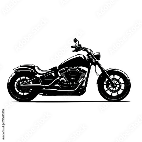 Motorcycle Vector Illustration with Black Silhouette and Detailed Mechanical Elements in Minimalist Style