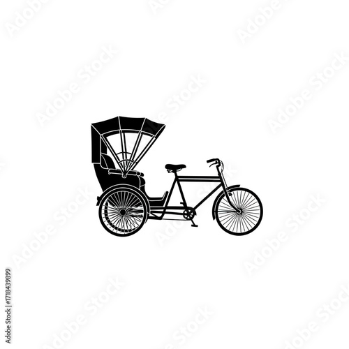 Detailed Rickshaw Vector Illustration in Black Silhouette Style