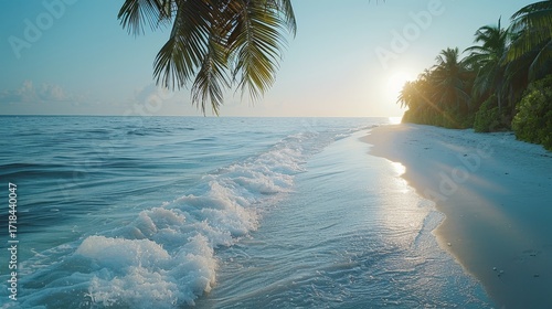 Fototapeta Naklejka Na Ścianę i Meble -  Tropical maldives island  a luxurious beach destination with white sands and palm trees