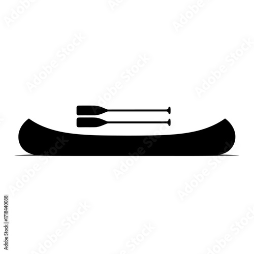 Minimalist Canoe Vector Illustration with Black Silhouette and Paddles